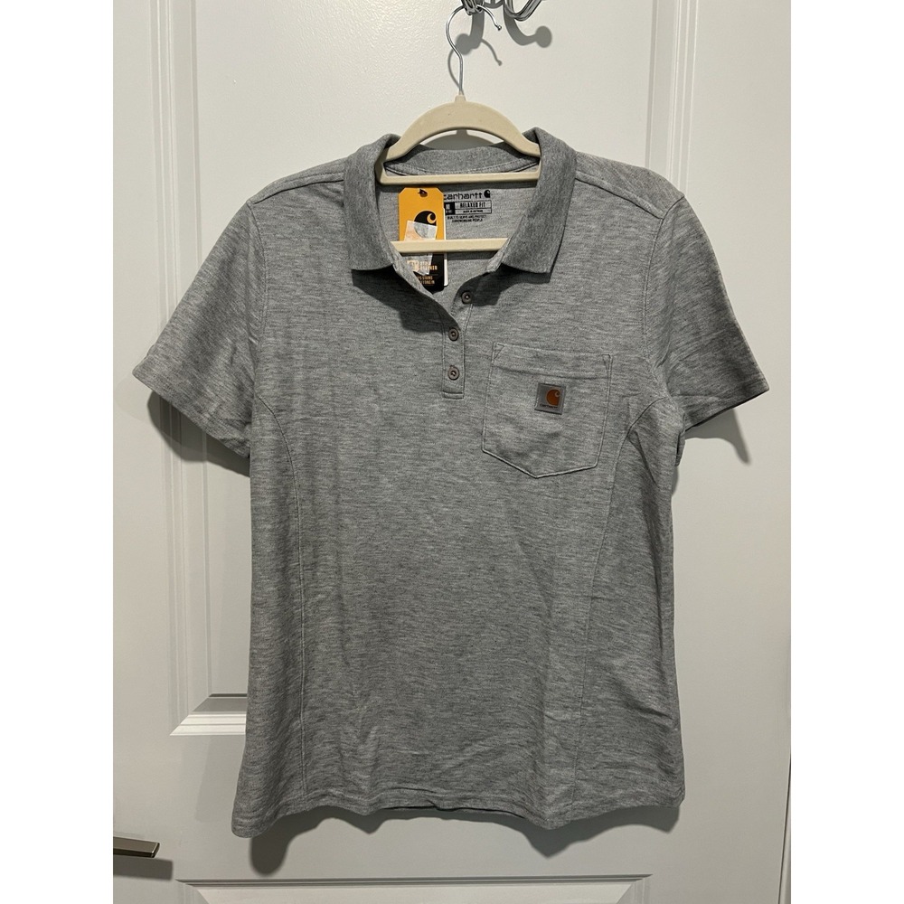 Carhartt Loose Fit Midweight Short-Sleeve Pocket Polo Womens Medium NWT Gray
